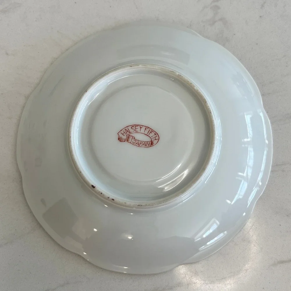 Vintage Halsey Fifth Japan Floral Porcelain Teacup Saucer Set Gold‎ Trim